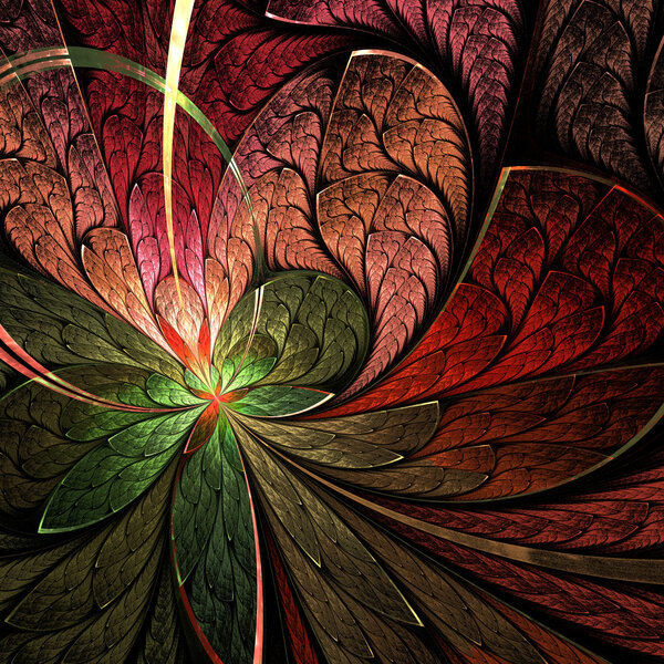 Asymmetrical fractal flower in stained-glass window style. You c