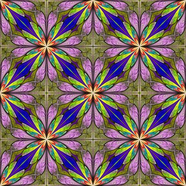 Vitray pencere stili çok renkli çiçek desenli. Sen c