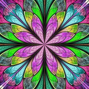 Vitray pencere çok renkli simetrik fraktal çiçek 