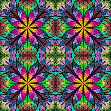 Çok renkli çiçek desen vitray pencere stili. Sen c