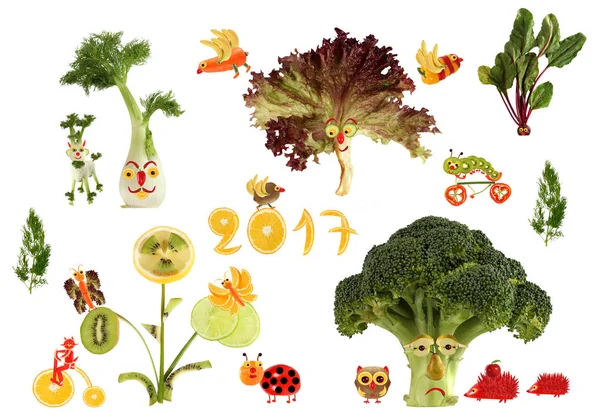 Concetto di cibo creativo. Paese favoloso, fatto di frutta e verdura — Foto Stock