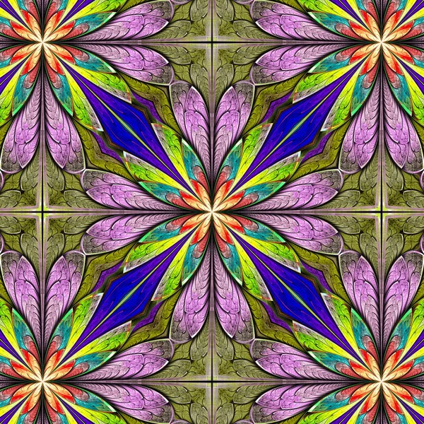 Multicolored floral pattern in stained-glass window style. You c — Stock Photo, Image
