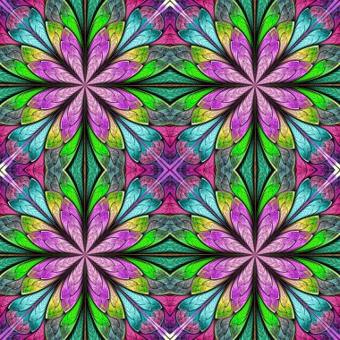 Vitray pencere stili çok renkli çiçek desenli. Sen c