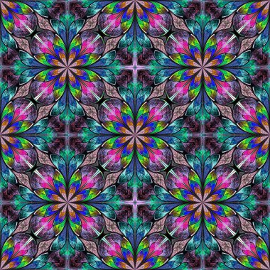 Vitray pencere stili çok renkli çiçek desenli. Sen c