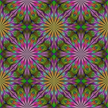 Vitray pencere stili çok renkli çiçek desenli. Sen c