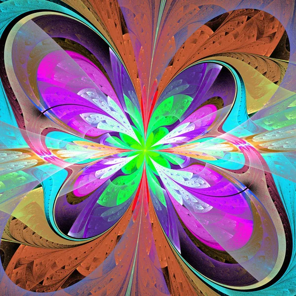 Multicolored asymmetrical fractal flower in stained glass window — Stock Photo, Image