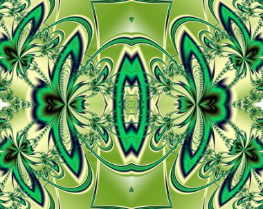 Fraktal tasarım çiçek deseni. Yeşil ve bej palet. Compu