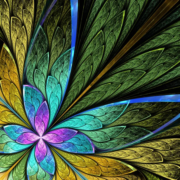 Beautiful fractal flower or butterfly in stained glass window st — Stock Photo, Image
