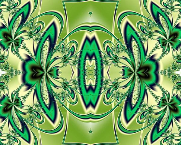 Kwiatki w fractal design. Palety zielony i beżowy. Compu — Zdjęcie stockowe