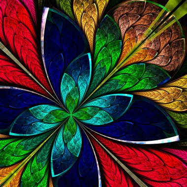 Güzel fraktal çiçek ya da kelebek vitray pencere St