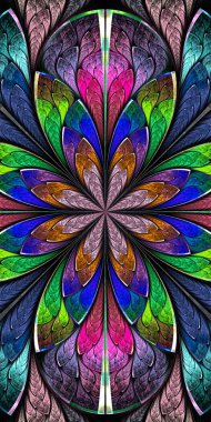 Çok renkli güzel fraktal desen vitray pencere s