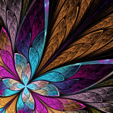 Güzel fraktal çiçek ya da kelebek vitray pencere St