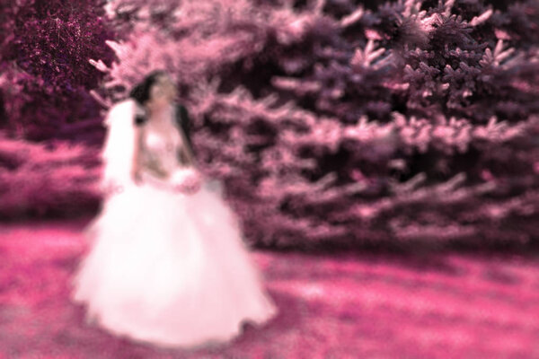 Wedding. Radial zoom blur effect defocusing filter applied, with vintage instagram look.