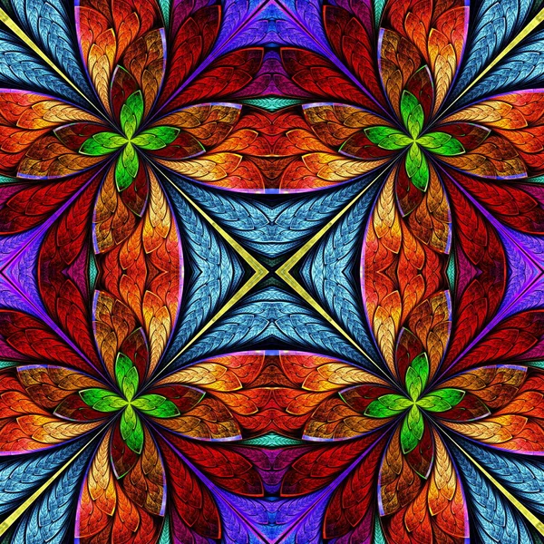 Symmetrisches mehrfarbiges Muster im Glasfenster-Stil. — Stockfoto