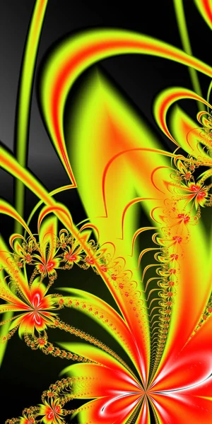 Patrón de flores en diseño fractal. Paleta naranja y roja. Composición — Foto de Stock