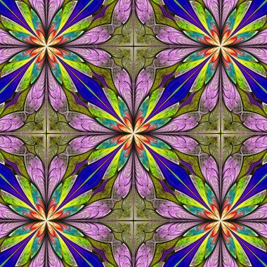 Vitray pencere stili çok renkli çiçek desenli. Sen c