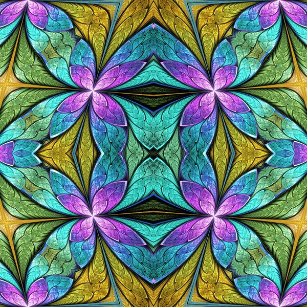 Beautiful seamless flower pattern in stained-glass window style. — Stock Photo, Image