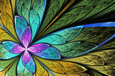 Güzel fraktal çiçek ya da kelebek vitray pencere St