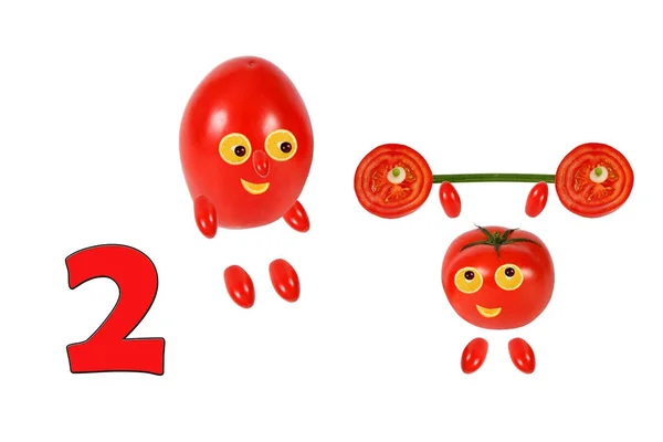 Aprender a contar. Figuras de dibujos animados de verduras y frutas, como —  Fotos de Stock