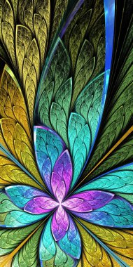 Güzel fraktal çiçek ya da kelebek vitray pencere St