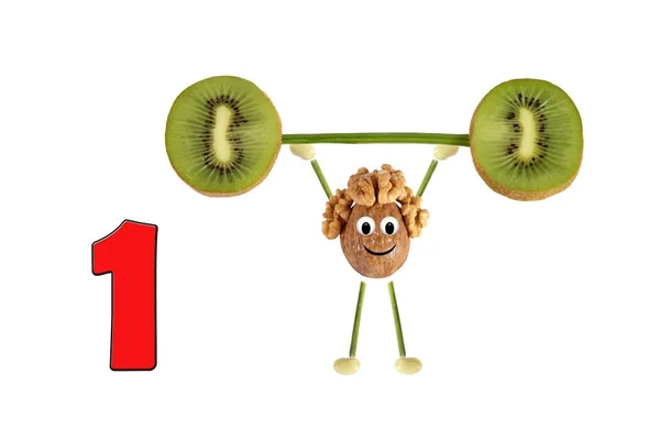 Lernen zu zählen. Zeichentrickfiguren von Gemüse und Obst, sowie — Stockfoto