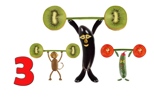 Learning to count. Cartoon figures of vegetables and fruits, as — Stock Photo, Image