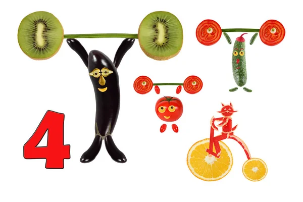 Apprendre à compter. Figures de dessins animés de légumes et de fruits, comme — Photo