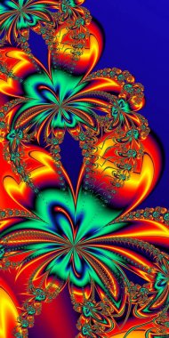 Fraktal tasarım çiçek deseni. Turuncu ve mavi palet. Artwo