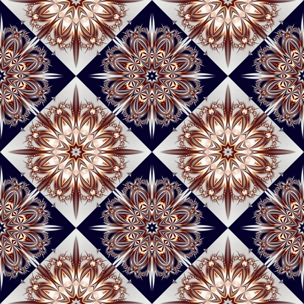 花と正方形の飾りとツートン カラーのシームレスなパターン。プログレスバ — ストック写真