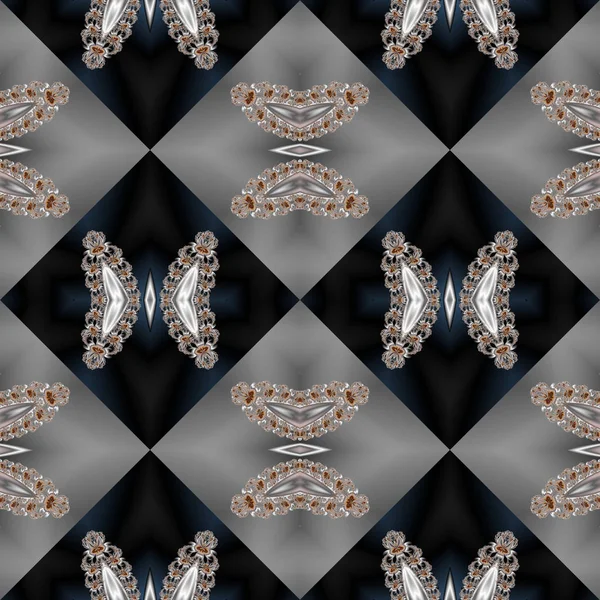 Tweekleurige naadloze patroon met bloemen- en vierkante sieraad. U c — Stockfoto