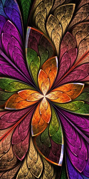 Beautiful fractal flower or butterfly in stained glass window st — Stock Photo, Image