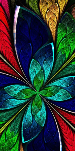 Beautiful fractal flower or butterfly in stained glass window st — Stock Photo, Image