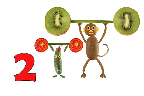 Učíme se počítat. Kreslené postavy zeleniny a ovoce, jako — Stock fotografie