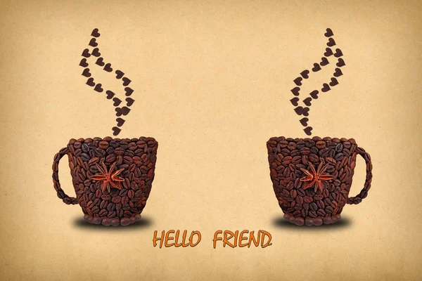 Kreativní koncept fotka dvou šálků kávy a srdce se o — Stock fotografie