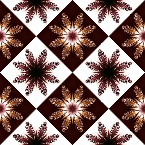 Two-tone seamless pattern with floral star and square ornament. — Stock Photo, Image