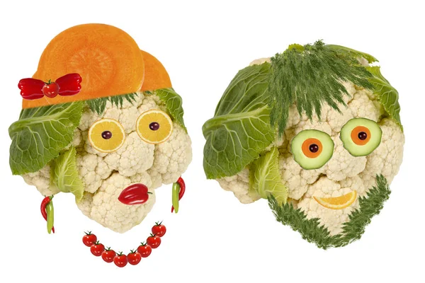 Kreatives Nahrungsmittelkonzept. zwei lustige Porträts aus vegetabl — Stockfoto