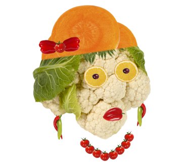 Yaratıcı gıda konsepti. Sebzelerden yapılmış komik bir portre.