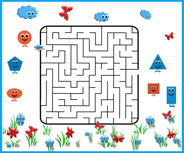Divertido juego de laberinto para niños preescolares. Ilustración de lógica —  Fotos de Stock