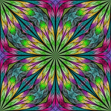 Çok renkli fraktal çiçek vitray pencere stili. Sen c