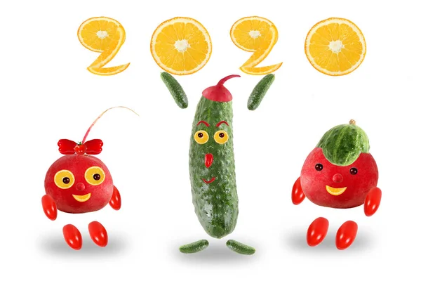 Grupo de verduras divertidas plantea el 2020. Feliz Año Nuevo . — Foto de Stock