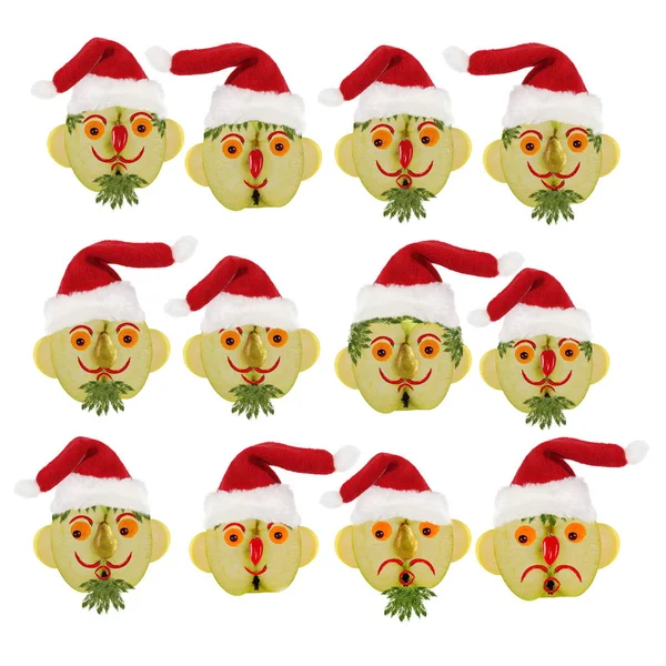 Creative set of food concept. Few  funny portraits of a Santa Cl — Stock Photo, Image