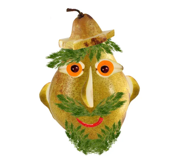 Kreativ mat. Roligt ansikte gjort? ♪ från päron och grönsaker. — Stockfoto