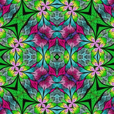 Vitray pencere stili çok renkli çiçek desenli. Sen c