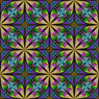 Renkli çiçek desenleri, vitray şeklinde. Davetiyeler, defter kapakları, telefon kılıfları, kartpostallar, duvar kağıtları gibi şeyler için kullanabilirsiniz. Yaratıcı tasarım için sanat.