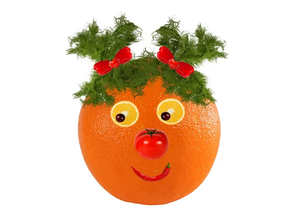 Креативная Концепция Питания Забавный Портрет Апельсина Овощей Фруктов — стоковое фото