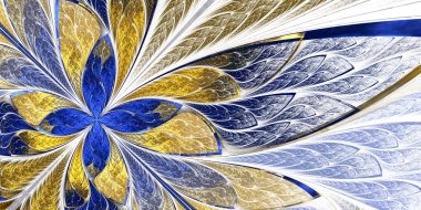 Renkli cam pencere şeklinde siyah renkte kelebek ya da fraktal çiçek. Bej ve mavi palet. Bilgisayar tarafından oluşturulan grafikler.