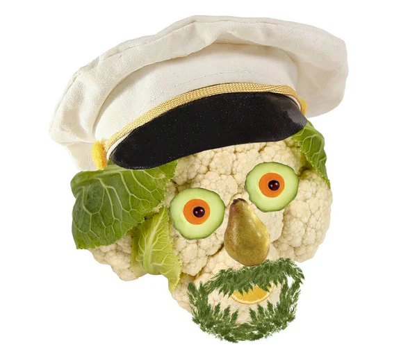 Creative Food Concept Funny Portrait Sea Captain Made Vegetables Fruit — Stock Photo, Image