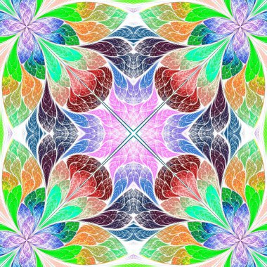 Renkli çiçek desenleri, vitray şeklinde. Davetiyeler, defter kapakları, telefon kılıfları, kartpostallar, duvar kağıtları gibi şeyler için kullanabilirsiniz. Yaratıcı tasarım için sanat.