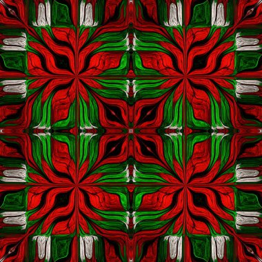Şekillendirilmiş çiçekten kusursuz desen. Yeşil, Kırmızı. Vitray pencere, fayans, mozaik, seramik, defter kılıfları, telefon kılıfı, kartpostallar, duvar kağıtları için kullanabilirsiniz. Tasarım ve sanat eserleri.