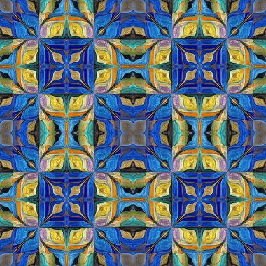 Şekil verilmiş çiçekten pürüzsüz, çok renkli desen. Vitray pencere, fayans, mozaik, seramik, defter kılıfları, telefon kılıfı, kartpostallar, duvar kağıtları için kullanabilirsiniz. Tasarım ve sanat eserleri.